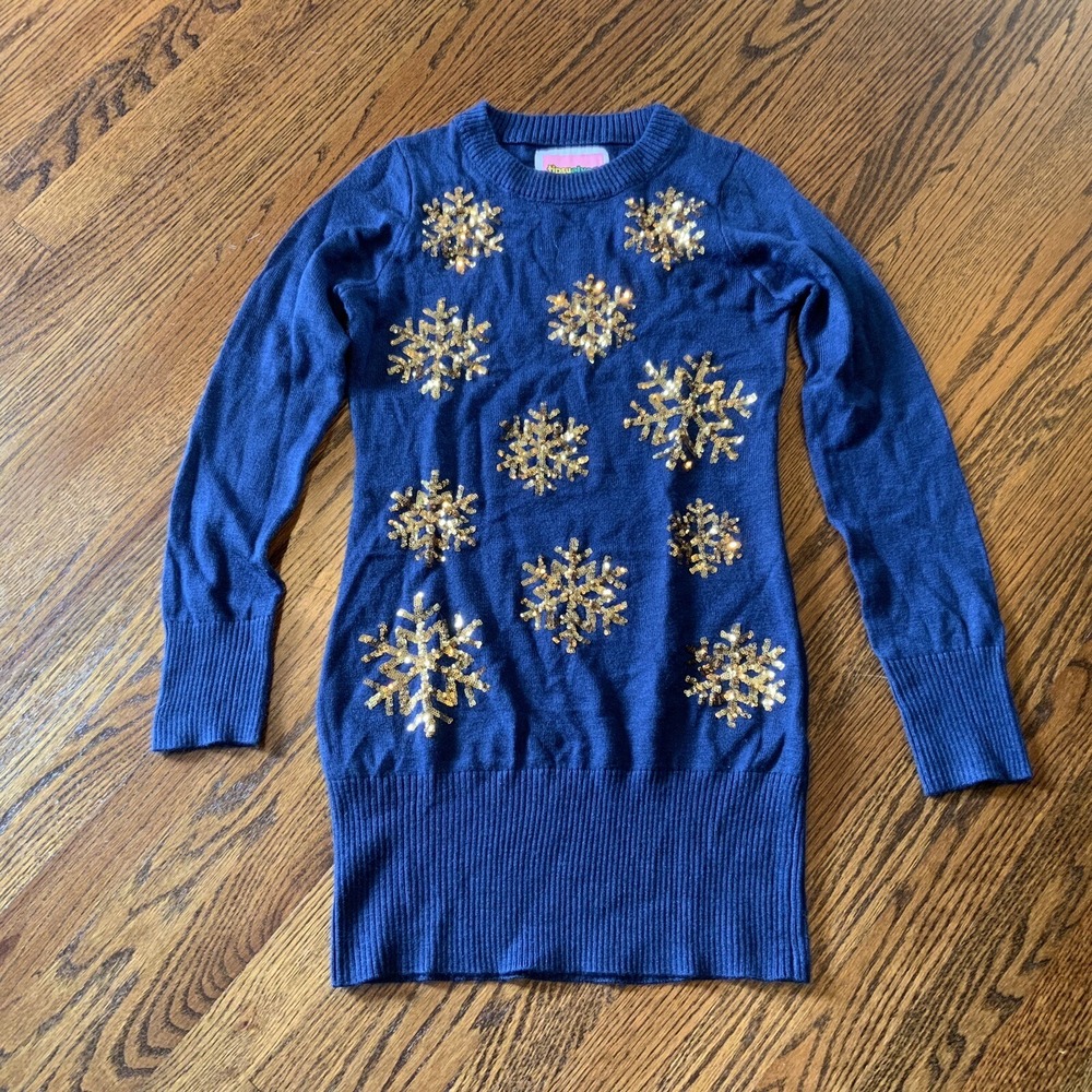 Tipsy Elves Sweater Dress Snowflakes Sequins Sz S Novelty Christmas‎ Party EUC